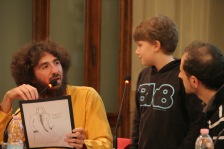 Mario Bellina con gli autori del mostro Smiley.
